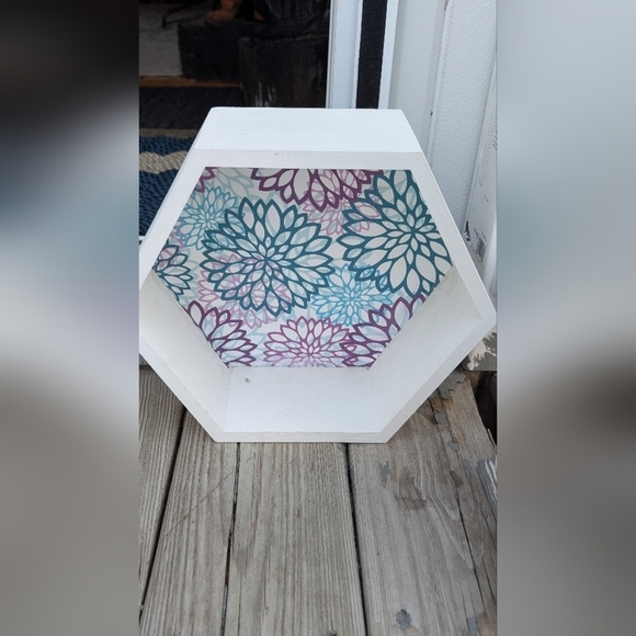 Handmade Blue And Purple Flowers Hexagon Wall Decor (EUC) - Picture 1 of 12